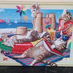Bejeweled Cats on a Beach Art